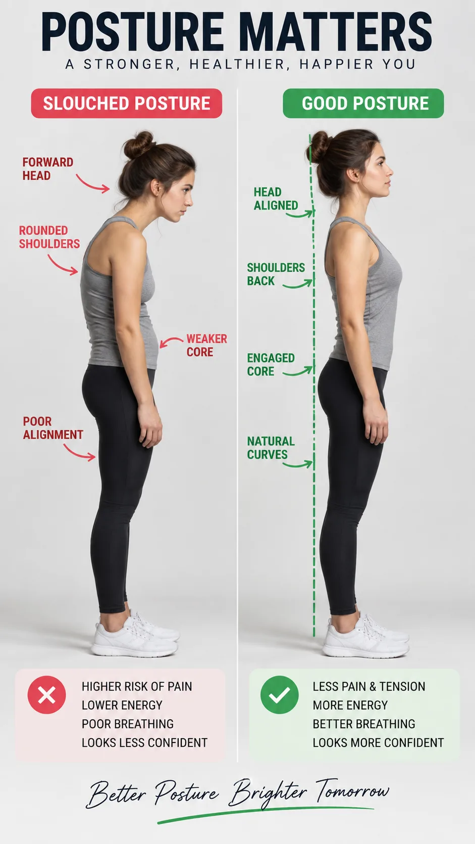 How to Increase Height After 18 Years: 9 Science-Backed Methods That Actually Work 2 Side-by-side comparison of a young adult with slouched posture versus perfect upright posture, clean studio background, educational infographic style