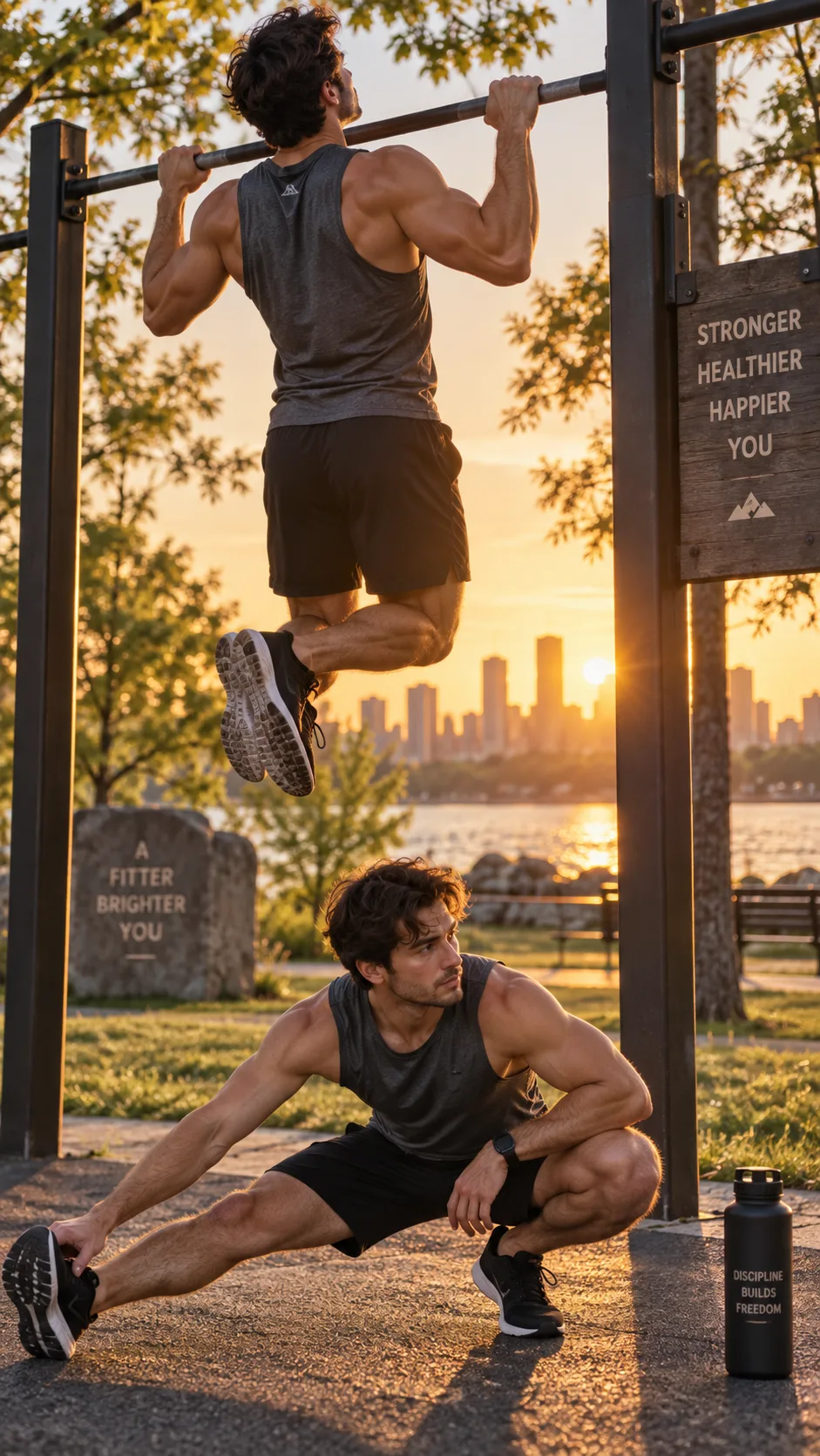 How to Increase Height After 18 Years: 9 Science-Backed Methods That Actually Work 3 Young adult male doing pull-ups and stretching exercises outdoors in a park, athletic wear, golden hour lighting, candid photorealistic style