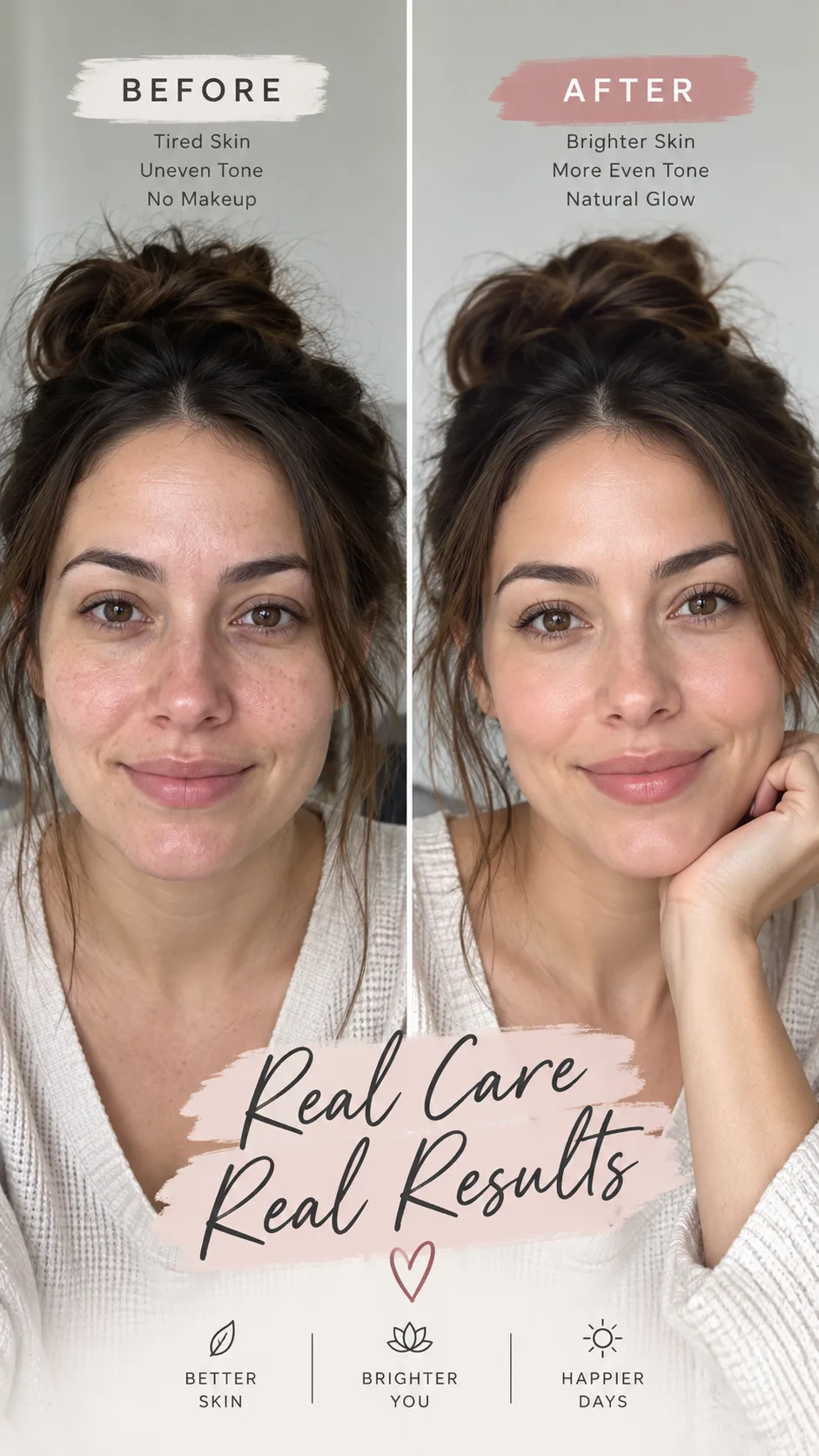 Side by side comparison photo of a woman