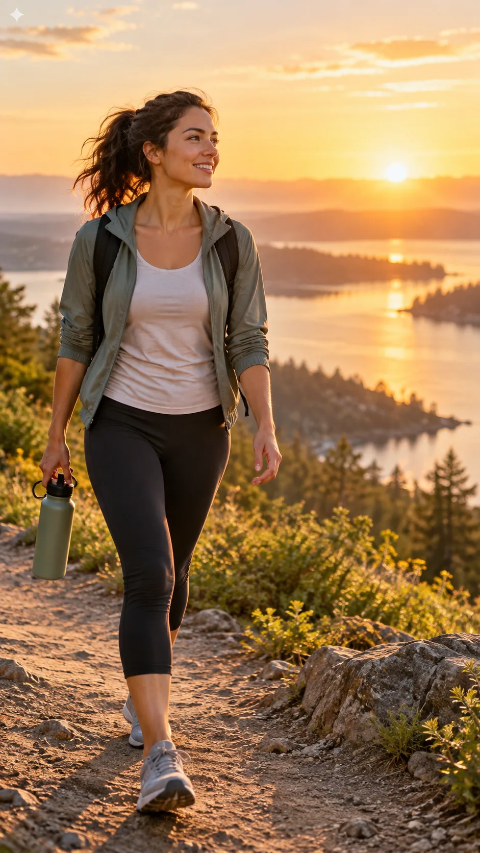 The Candida Diet Mistakes That Keep Your Gut Stuck in a Yeast Cycle 4 Natural candid health support scene with a person taking a relaxed walk outdoors at sunrise, carrying a water bottle, subtle healthy lifestyle composition, warm realistic photography, no medical claims text