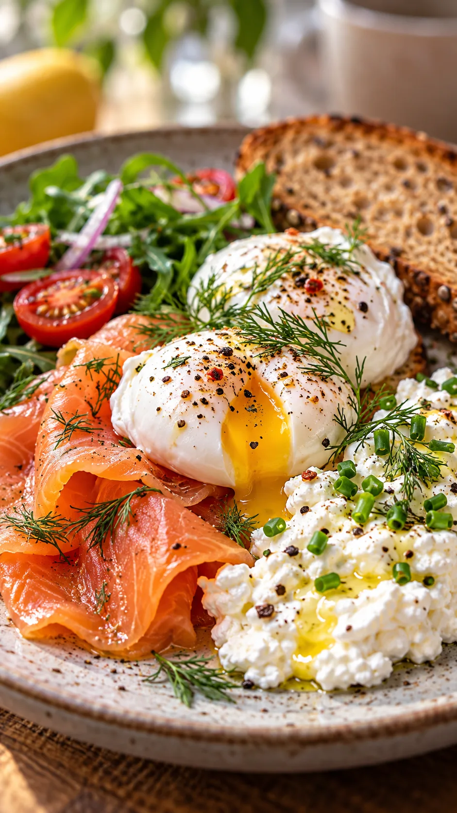 The 30 30 30 Method Diet: The Morning Rule That's Quietly Changing How People Lose Weight 2 A close-up photograph of a colorful, nutritious high-protein breakfast featuring smoked salmon, poached eggs, and cottage cheese garnished with fresh herbs, shot with shallow depth of field.