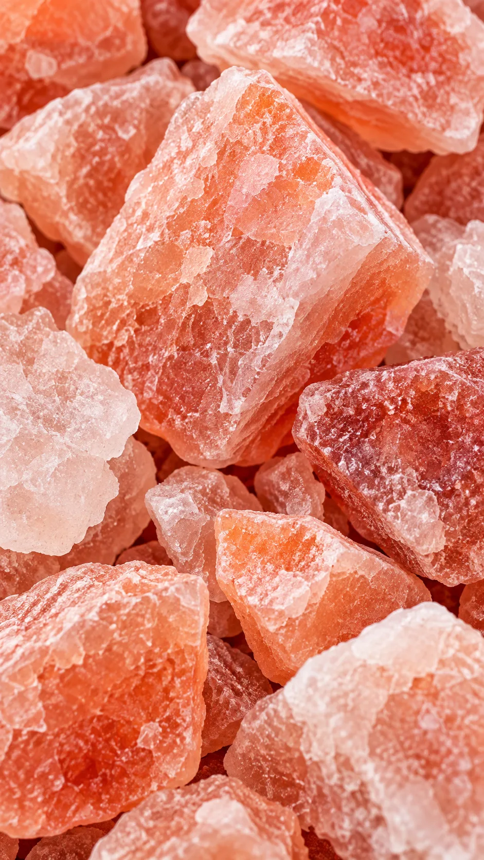 The Pink Salt Diet Trick That's Taking Over Healthy Eating (And Actually Works) 3 Macro close-up photography of authentic rough-cut pink Himalayan rock salt crystals showcasing varying shades of rose, peach, and coral with natural geometric facets