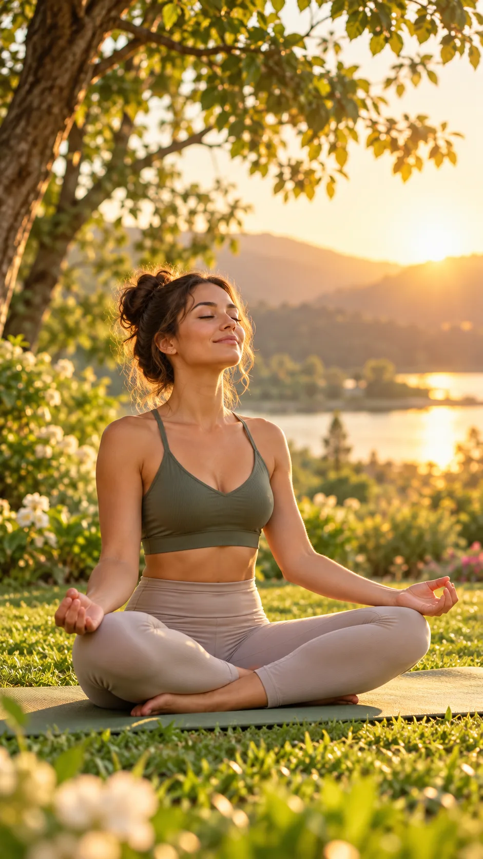 The Blood Type Diet for A+ That Actually Changes How You Feel in 30 Days 4 A peaceful woman practicing gentle outdoor yoga on a mat in a lush green park during golden hour, focused on mindful breathing and relaxation